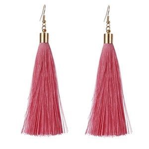 NEW Long Pink Tassel Dangle Earring